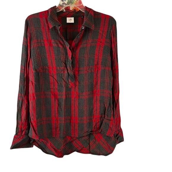 CAbi #3587 Women's Red Plaid Cunningham Button Popover Collared Shirt Size M - Picture 1 of 6